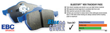 Load image into Gallery viewer, EBC 06-09 Audi RS4 4.2 (Cast Iron Rotors) Bluestuff Rear Brake Pads