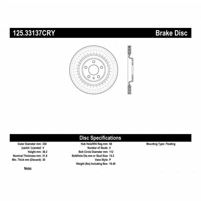 Stoptech 10-19 Audi S4 Premium Rear CryoStop Brake Rotor